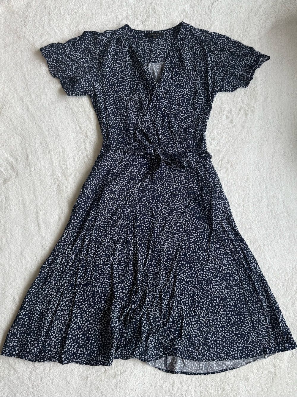 DownEast Navy & White Ditsy Floral Midi Dress — Medium